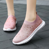 Women Sneakers Mesh Breathable Rhinestone Casual Platform Shoes For Ladies Slip On Comfortable Outdoor Female