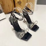 Summer New Crystal And Diamond Bow Transparent Women's Sandals Super High Catwalk High