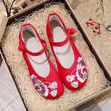 Breakj Women's Embroidered Shoes Single Shoes Flower Cloth Shoes Women's Cheongsam Shoes With Buckle White Red Black Shoes