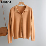 autumn short knit cardigans Women casual loose Square collar button sweater Cardigans Outwear female basic jacket