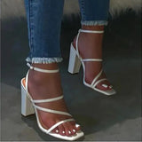 2021 Summer Ankle Strap Roman Square Heels Cross High Heels Women Sandals Sexy Peep Toe Sandals Women Shoes Party Shoes