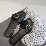 Metal Belt Buckle Flip-Flops Women Wear Square Belt Buckle Soft Bottom Beach Cold