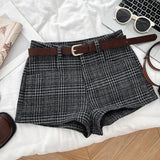 Breakj Fashion Lattice Hair, High Waist Thin Suit Shorts Wide Leg Pants Slacks Trousers Boots