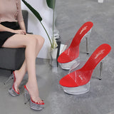 Breakj Style Sexy Super High Heels 15CM Thin Heel Waterproof Platform Slippers Transparent Crystal Shoes Wedding Shoes Banquet High