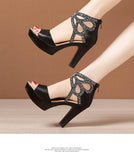 Open Toe Rhinestone Platform Shoes Ladies 2022 Summer Elegant Office Party High Heels Gladiator Sandals Plus Size