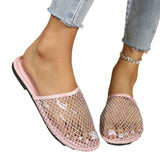 Breakj Slippers Female Xia Flat Bottom Fashion Wear Simple Large Size Cool Drag Hollow Breathable Mesh Gauze Female Cool
