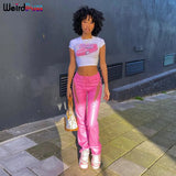 Puss Y2K Summer Skinny Women Graphic T Shirts Navel Trend Print O-Neck Stretchy Short Sleeve Crop Top Streetwear Slim