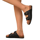 Breakj Women's Shoes New 2025 Explosion Fashion Temperament Leopard-Print Metal Buckle Tide To The Ring A Word Of Cool