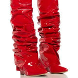 Breakj New Pointed Wrinkled Boots High Heel Long Women's Fashion And Knee Pile