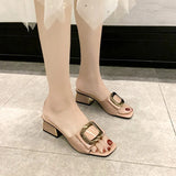 Women Shoes Slippers Fashion Metal Buckle Ladies Mules Slides High Heels Pumps Women Casual