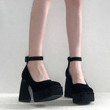 Breakj 2025 Thick-Heeled Korean Version Of The Black Square High Heel Shoes Pure Color Buckle Buckle Noodles Women's