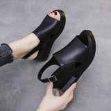 Platform Heel Sandals Women Wear 2023 After Empty A Word Buckle Sandals Large Size High Heel Sandals