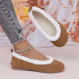 Breakj Solid-Colored Velvet Flat Bottom Low-Top Cotton Shoes Women Plus Velvet Wide Buns To Keep Warm Hair Single
