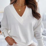 Fashion New Simple V Neck Solid Color Bottoming Tops Casual Long Sleeves Button Slim Pullover Elegant Office Lady
