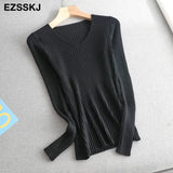 basic v-neck solid autumn winter Sweater Pullover Women Female Knitted sweater slim long sleeve badycon sweater