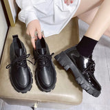 Breakj College Wind Front Tie With Small Leather Shoes Women Spring 2024 New Thick Platform Increased Muffin Bottom Bright Leather Single Shoes