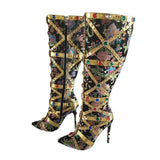Breakj New Pointed Thin Heel Ultra High Heel Side Zipper Heavy Handmade Rhinestone Embroidery Fashion Plus Size Boots