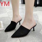 2020 Women Sandals Summer Shoes Party Pointed High Heel Stiletto Flat Casual Heels Gladiator Stretch Fabric Shallow Sandal