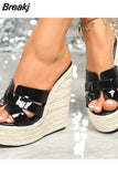 Club Queen Lady Sandals Plus Size 2023 Summer Wedge High Heeled Slipper Straw Bottom Simply Causal Platform Sandals