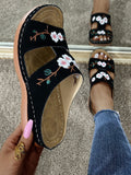 Breakj Summer New Women's Shoes Hollow Flowers Embroidered Sandals Slopes And Large-Size Women's