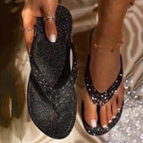 Women sandals flat summer crystal diamond big size plus slip on bridal wide fit bling pearl toe Hot