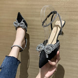 Rhinestones Women's Pumps Sexy Pointed Toe High Heel Sandal for Women Crystal Ankle Strap Thin Heels Wedding Shoes