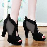 2021 Summer Women High Heel Shoes Mesh Breathable Pomps Zip Pointed Toe Thick Heels Fashion Female Dress Shoes Elegant