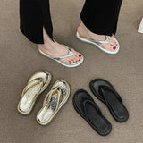 Silver Herringbone Slippers Women Wear 2024 New Fashionable Sandals On The Seaside Beach
