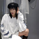tshirts Long-sleeved T-shirt women 2020 autumn new Harajuku style bf style butterfly print Korean student loose