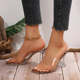 Breakj Size High Heel Slippers Female Wear New 2024 Summer Transparent Square Head Fashion Versatile Ladies