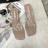 High Heels Elegant Slippers Women New Summer Shoes Woman Metal Buckle Transparent Square Low Heels Mules Shoes Female