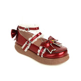 Japanese Sweet Lolita Hollow Heart Maid Cosplay Platform Mary Jane Flat Shoes Cute Bow Lace Round Toe Princess School