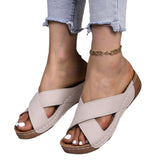 Breakj Size Cross Open Toe Flat Bottom Slippers Female New Summer 2024 Fashion Hip Wedge