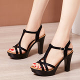 Woman Sexy High Heels Ladies Summer Dress Shoes For Women Female Leather Platform Wedge Heel Elegant Sandal 32 35 36 37