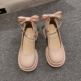Women Thick Platform Mary Janes Lolita Shoes Party Pumps Summer 2024 New High Heels Sandals Bow Chain Mujer Shoes Oxford