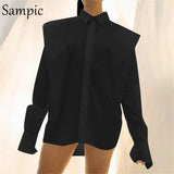 2021 Autumn Office Ladies Loose Long Flying Sleeve Blouse Oversized Tops Fashion Elegant Women White Summer Shirt