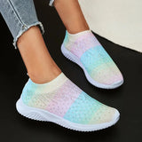 Color Knitting Crystal Sneakers for Women Casual Slip On Mesh Walking Shoes Woman Soft Sole Rhinestone Dance Sock