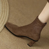 Breakj Head Thick Heel Elastic Thin Boots Female 2023 New Soft Leather High Heel Fashion Short Boots Korean French Women's