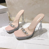 Breakj Slippers Women Wearing Fashion Fairy French Transparent High Heels Coarse Sandals Niche High-Grade Cool