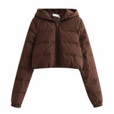 Women Fashion Brown Cropped Hooded Vest Coat Female Zipper Waistcoat Ladies Casual