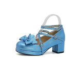 Women's Cute Lolita Cross Strap Mary Jane Shoes Chunky Heel Party Wedding Cosplay Bow Sweet Princess Pumps Japanese JK