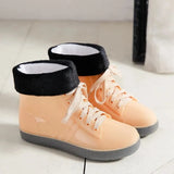 Women's Rainshoes Waterproof Non-Slip Flat Rubber Shoes Women Rain Boots Short Tube Lace Up Velvet Warmer Winter