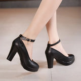 Leather shoes Women Round Toe Pumps Sapato feminino High Heels Shallow Fashion Black Work Shoe Plus Size