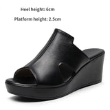Slippers Women Chunky Summer Shoes Genuine Leather Sandals White 2023 Lady Wedges Sandals Street Style Woman