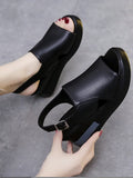 Thick-soled Wedge Sandals Women 2022 New Summer High-heeled Fish Mouth Women's Shoes Soft Leather High Platform Shoes
