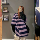 Harajuku Fake Two Striped Long-sleeved T-shirt Loose Plus Size Clothes Vintage Tops Goth Women Clothes Woman