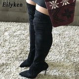 Sexy Over the Knee high Boots Woman Flock Leather Thick high heels Women Boots Winter Black Apricot Brown Party