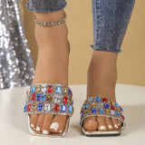 Breakj Slippers Wear 2025 Summer New Fashion Color Water Drill Square Flat Beach Cool Slippers