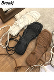 Sandals Women's 2023 Summer New Fashion Flat Open Toe Cross Tie Shoes Casual Elegant Dress Lace Up Beach Gladiator