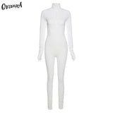 Women Ribbed Summer Activewear Skinny Stacked Jumpsuits Zipper Stretchy Turtleneck Fitness Workout Casual